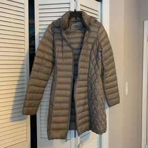 Michael Kors packable down puffer coat jacket taupe tan sz small MK like new
